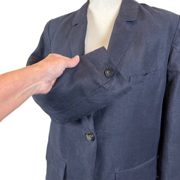 Ulla Johnson Line Lyocell Peplum Back Blazer Deep Navy Blue Lined Size 8 - Picture 2 of 12